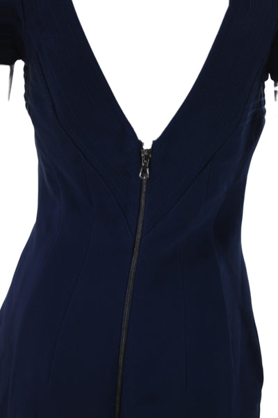 Antonio Berardi Women Sheath Dress Blue Silk Square Neck Knee Length Size 42