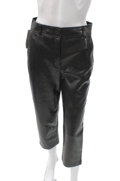 Babaton Women Cropped Faux Leather Pants Black Button Size 4
