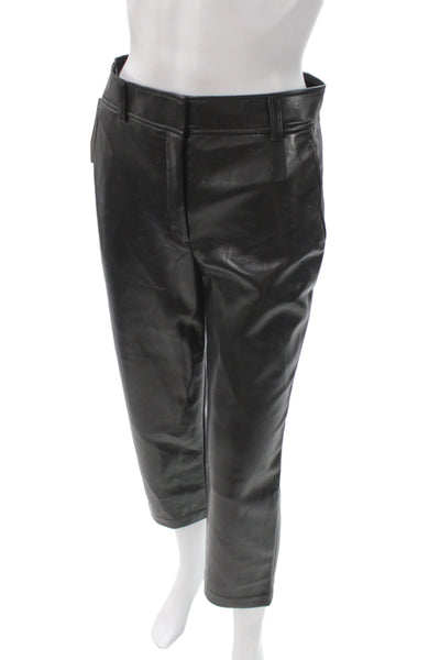 Babaton Women Cropped Faux Leather Pants Black Button Size 4