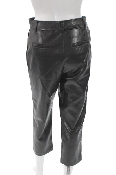 Babaton Women Cropped Faux Leather Pants Black Button Size 4