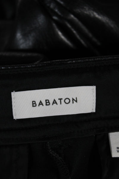 Babaton Women Cropped Faux Leather Pants Black Button Size 4