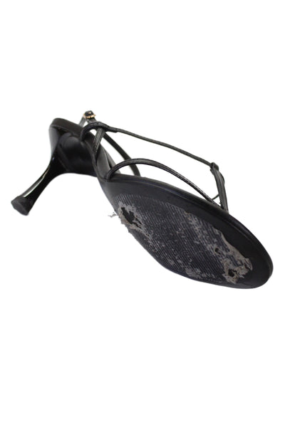 MNG Womens Leather Thong Slingbacks Sandal Heels Black Size 39 9