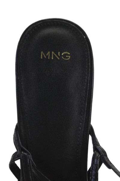MNG Womens Leather Thong Slingbacks Sandal Heels Black Size 39 9
