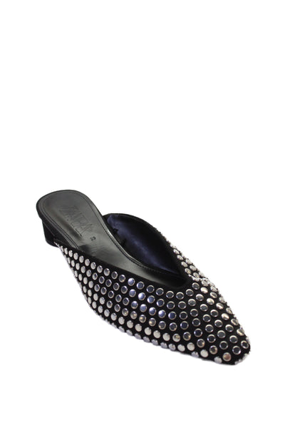 Zara Womens Suede Studded Slide On Mule Pumps Black Size 39 9