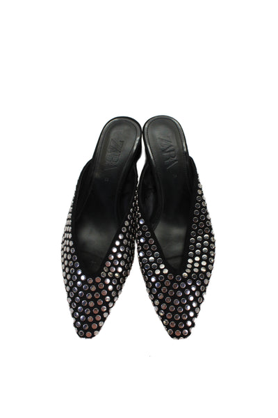 Zara Womens Suede Studded Slide On Mule Pumps Black Size 39 9