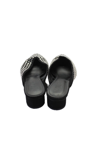 Zara Womens Suede Studded Slide On Mule Pumps Black Size 39 9