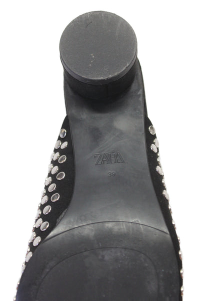 Zara Womens Suede Studded Slide On Mule Pumps Black Size 39 9
