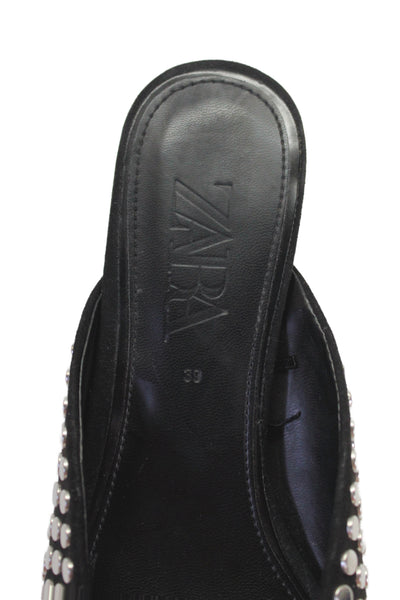 Zara Womens Suede Studded Slide On Mule Pumps Black Size 39 9