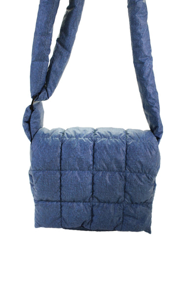 Vee Collective Womens Puffer Flap Closure Crossbody Shoulder Handbag Blue