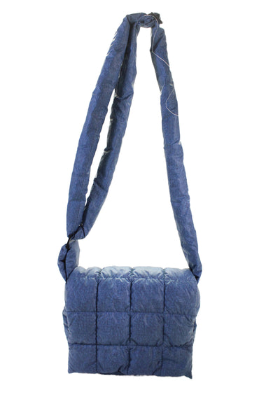 Vee Collective Womens Puffer Flap Closure Crossbody Shoulder Handbag Blue