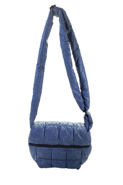 Vee Collective Womens Puffer Flap Closure Crossbody Shoulder Handbag Blue