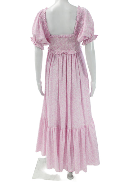Mable Womens Maxi Floral Dress Pink Square Neck Short Sleeve Size M