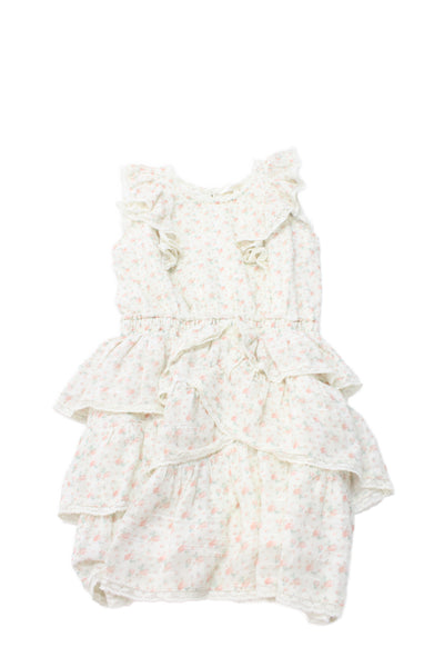 Love Shack Fancy Girls Cotton  Floral Back Button Dress White Size 12Y