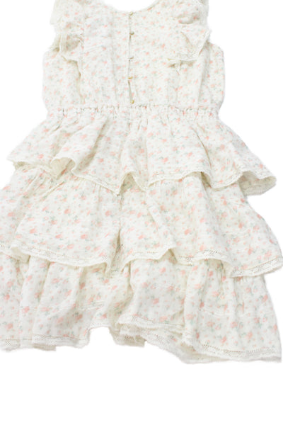Love Shack Fancy Girls Cotton  Floral Back Button Dress White Size 12Y