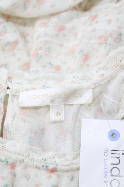 Love Shack Fancy Girls Cotton  Floral Back Button Dress White Size 12Y