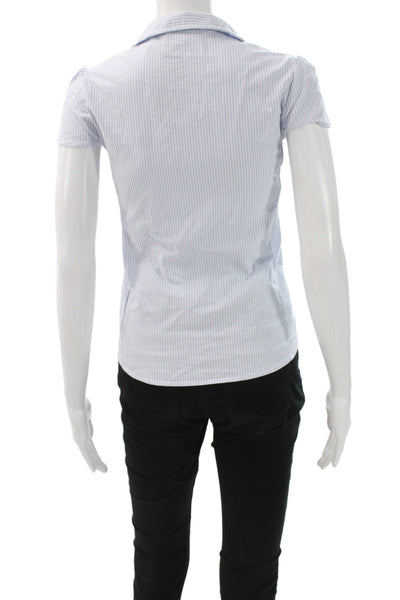 Brandy Melville Women Collared Striped Blue Short Sleeve Button-Up Top Size 28