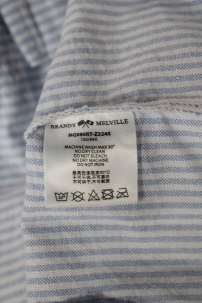 Brandy Melville Women Collared Striped Blue Short Sleeve Button-Up Top Size 28