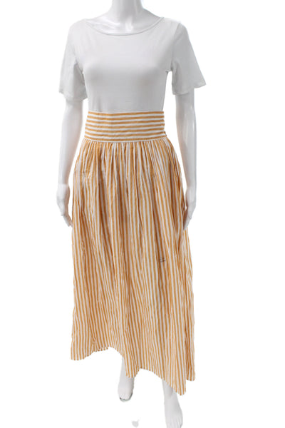 Buru Womens Orange Striped Cotton Maxi Skirt Zip Closure Size XS