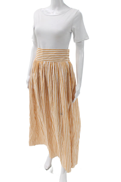 Buru Womens Orange Striped Cotton Maxi Skirt Zip Closure Size XS