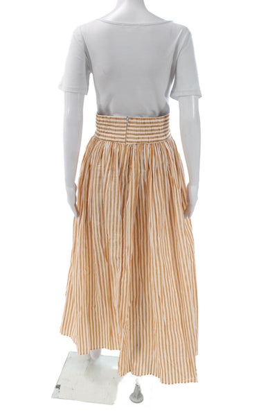 Buru Womens Orange Striped Cotton Maxi Skirt Zip Closure Size XS