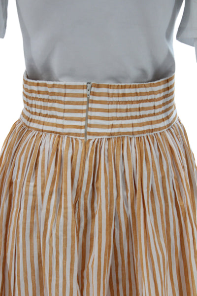 Buru Womens Orange Striped Cotton Maxi Skirt Zip Closure Size XS