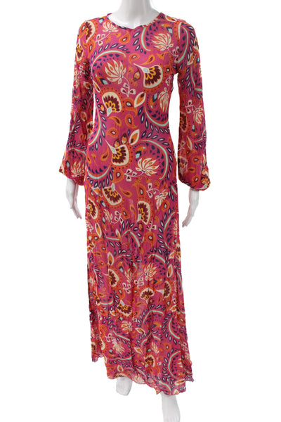 Eywasouls Malibu Women Maxi Dress Multicolor Paisley Long Sleeve Size S