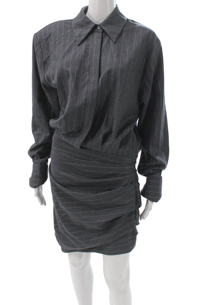 Retrofete Women Gray Collared Shirt Dress Button Long Sleeve Midi Size M