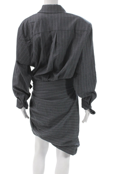 Retrofete Women Gray Collared Shirt Dress Button Long Sleeve Midi Size M