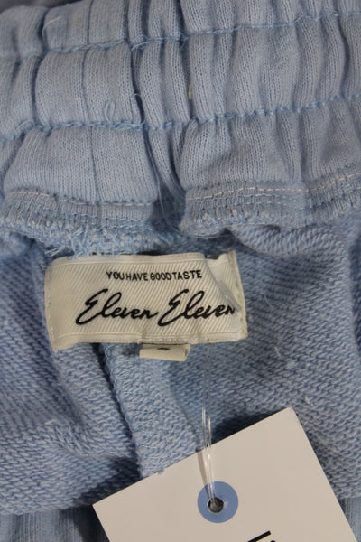 Eleven Eleven Women Sweat Shorts Blue Drawstring Cotton Size S