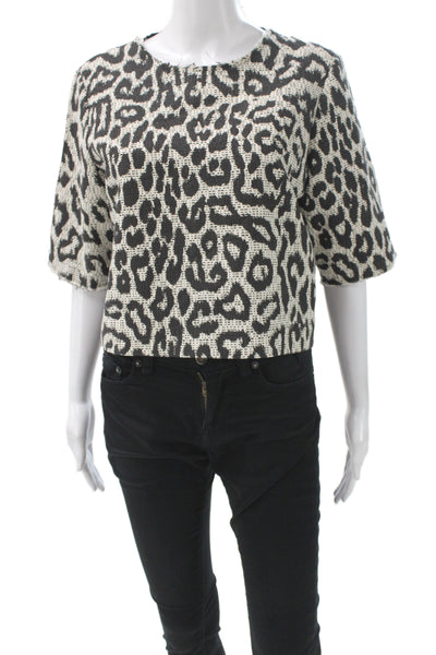 Sea New York Women Cropped Animal Print 3/4 Sleeve Blouse Size 2