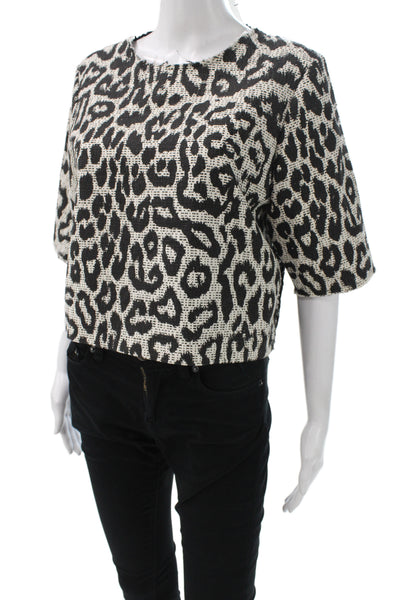 Sea New York Women Cropped Animal Print 3/4 Sleeve Blouse Size 2