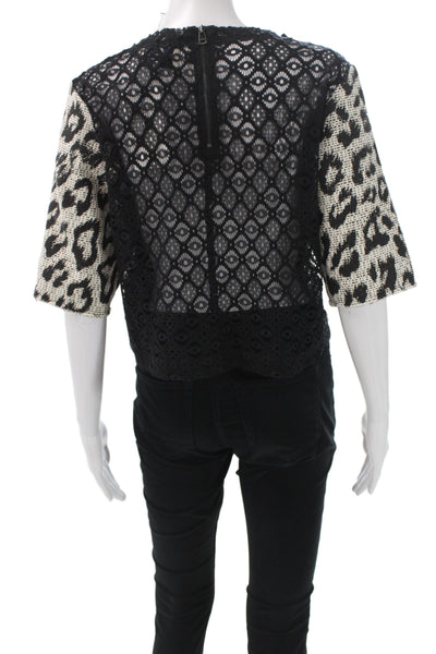 Sea New York Women Cropped Animal Print 3/4 Sleeve Blouse Size 2