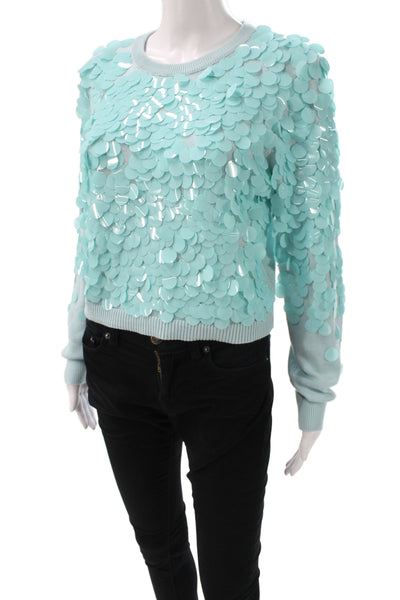 Alice + Olivia Women Pullover Sequin Knit Crew Neck Sweater Blue Size M