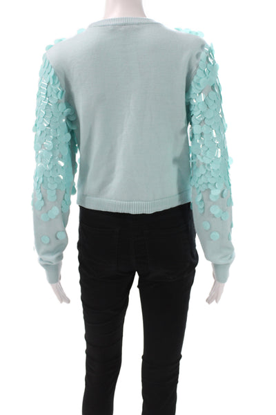 Alice + Olivia Women Pullover Sequin Knit Crew Neck Sweater Blue Size M