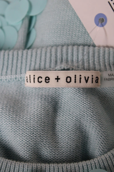Alice + Olivia Women Pullover Sequin Knit Crew Neck Sweater Blue Size M