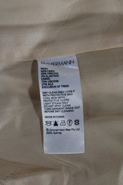 Zimmermann Womens Collared Double Button Belted Blazer Beige Size 0