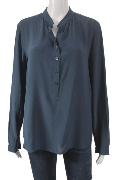 Stella McCartney Womens Basic Silk Collared Long Sleeve Blouse Blue Size S