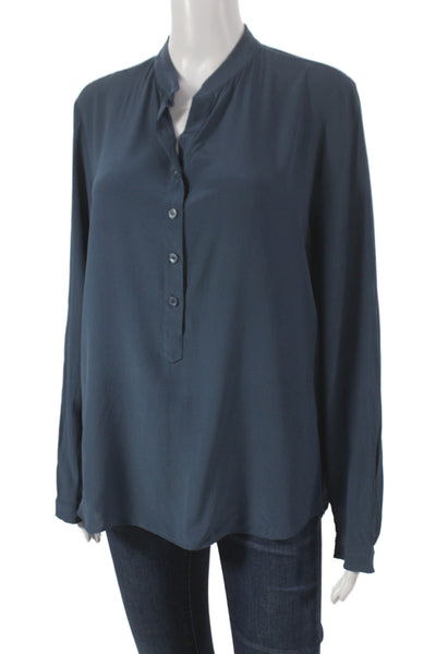 Stella McCartney Womens Basic Silk Collared Long Sleeve Blouse Blue Size S