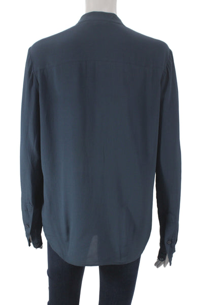 Stella McCartney Womens Basic Silk Collared Long Sleeve Blouse Blue Size S