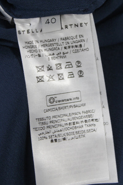 Stella McCartney Womens Basic Silk Collared Long Sleeve Blouse Blue Size S