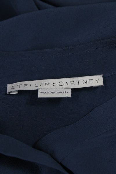 Stella McCartney Womens Basic Silk Collared Long Sleeve Blouse Blue Size S