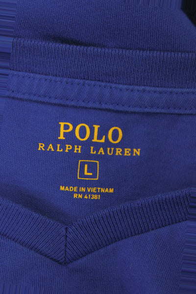 Polo Ralph Lauren Mens Blue V-Neck Basic Cotton T-Shirt Short Sleeve Size L