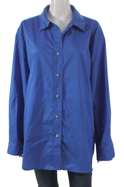 La Ligne Women Collared Blue Cotton Long Sleeve Button-Up Basic Size L