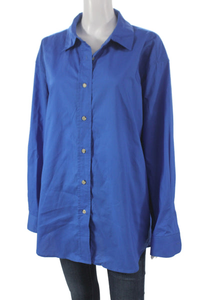 La Ligne Women Collared Blue Cotton Long Sleeve Button-Up Basic Size L