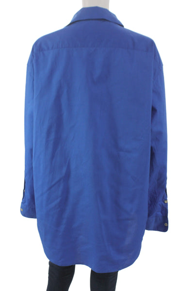 La Ligne Women Collared Blue Cotton Long Sleeve Button-Up Basic Size L