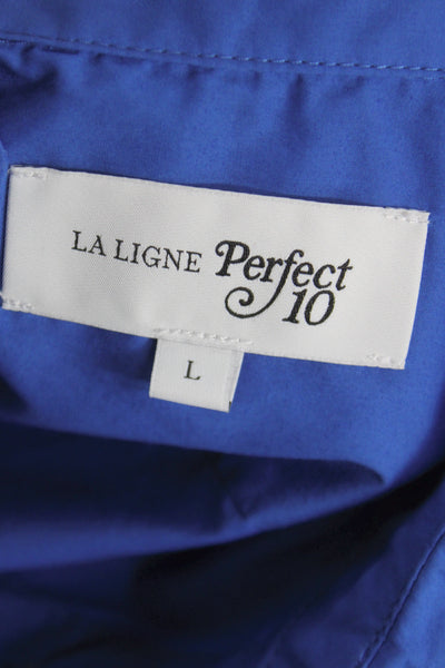 La Ligne Women Collared Blue Cotton Long Sleeve Button-Up Basic Size L