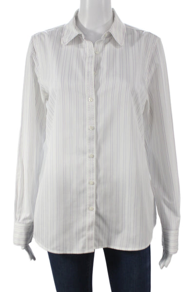 Brooks Brothers Women Striped Collared Button-Up Long Sleeve White Size 10