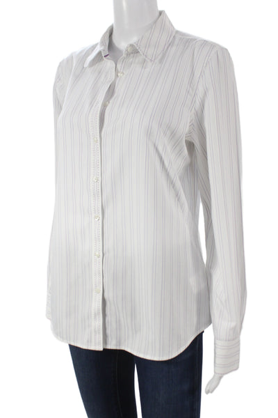 Brooks Brothers Women Striped Collared Button-Up Long Sleeve White Size 10