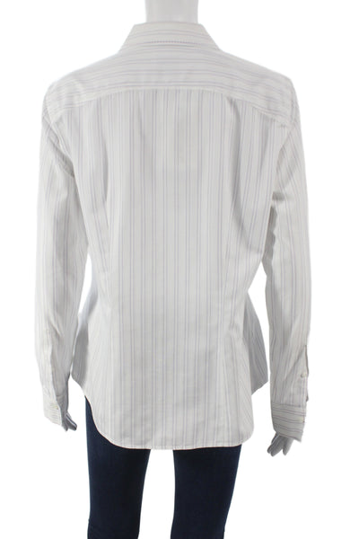 Brooks Brothers Women Striped Collared Button-Up Long Sleeve White Size 10