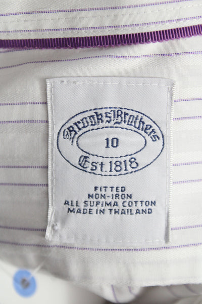 Brooks Brothers Women Striped Collared Button-Up Long Sleeve White Size 10